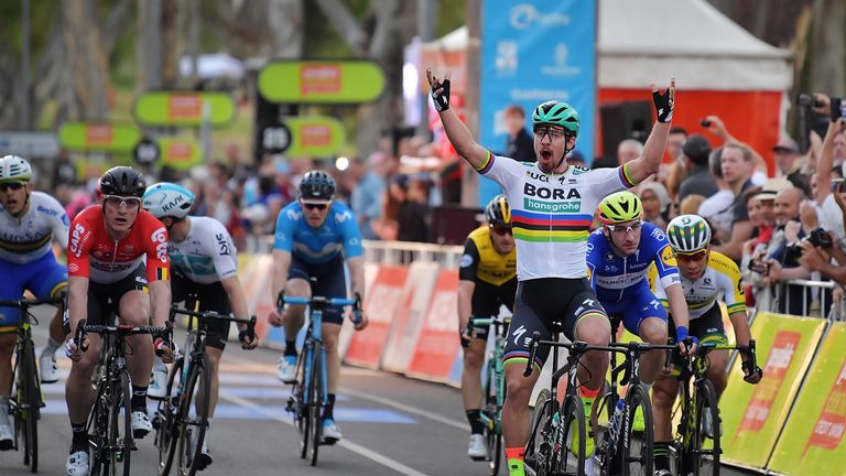 Peter Sagan celebrates victory in the People's Choice Classic