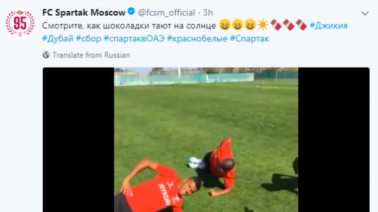 Spartak Moscow tweeted the words 'see how the chocolates melt in the sun' above a video of three black players training
