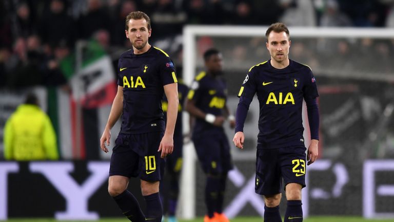 Kane (left) and Christian Eriksen were on target in Turin