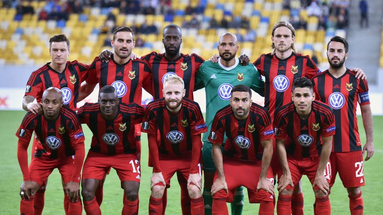 Ostersund's players lining up ahead of their group game against Zorya Luhansk