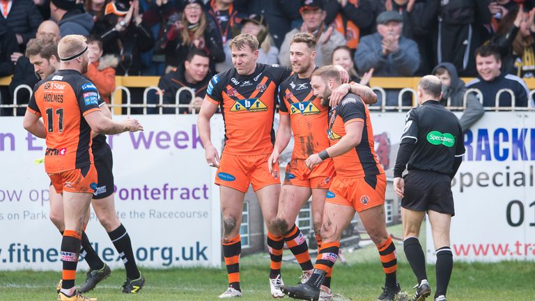 Castleford celebrate James Clare's try after 12 minutes