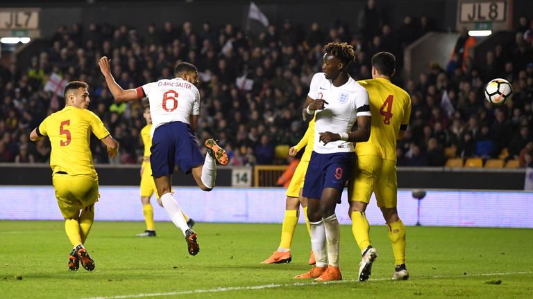 Jake Clarke-Salter (second left) is an England Under-21 international