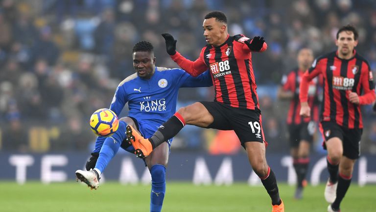 Daniel Amartey (left) and Junior Stanislas battle for possession at the King Power Stadium