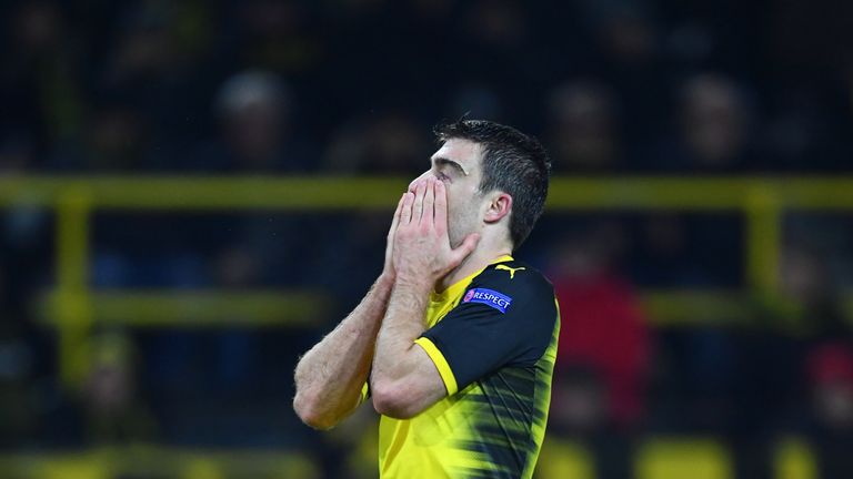 Sokratis Papastathopoulos shows his frustration as Borussia Dortmund slipped to a 2-1 defeat