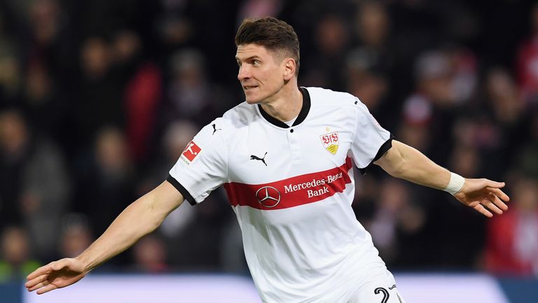 Mario Gomez celebrates scoring for Stuttgart