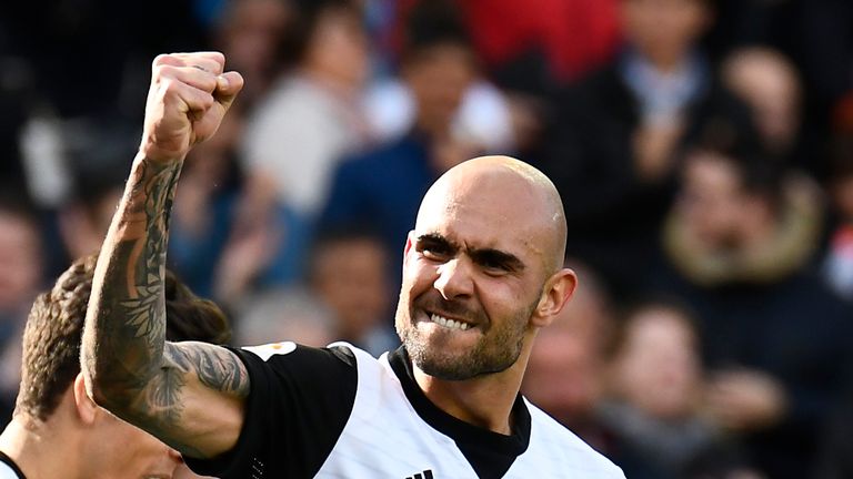 Simone Zaza celebrates scoring for Valencia