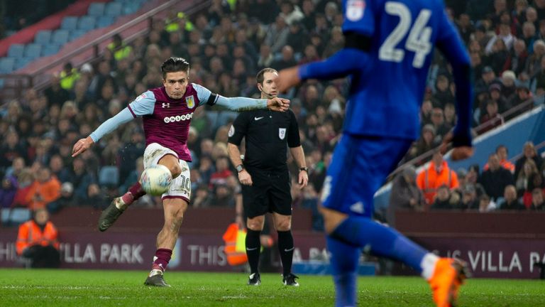 Jack Grealish strikes a sweet volley for Aston Villa