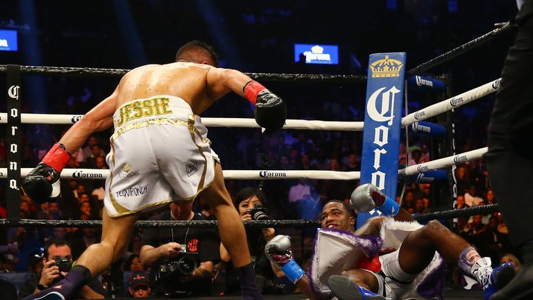 Adrien Broner slipped on the canvas in the fifth round