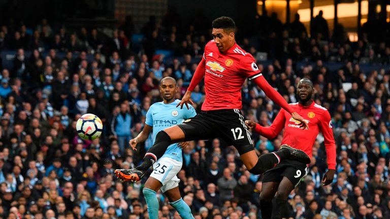 Chris Smalling makes it 3-2 to Manchester United with a close range finish