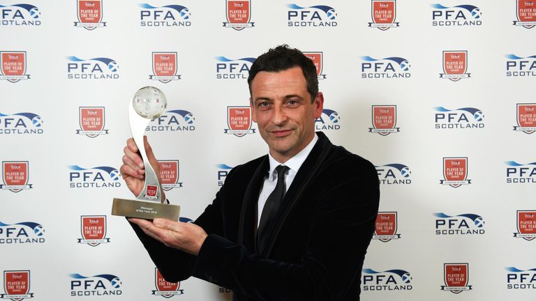 St Mirren's Jack Ross poses with his PFA Scotland Manager of the Year Award