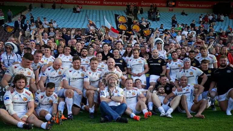 Exeter Chiefs enjoying the celebrations with their fans at The Stoop