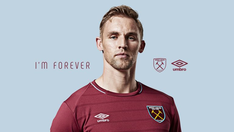Jack Collison models West Ham's new home kit.