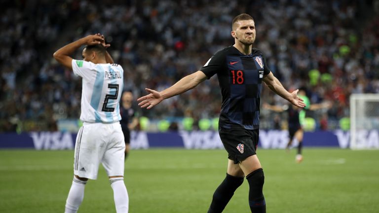 Ante Rebic celebrates Croatia's opener against Argentina