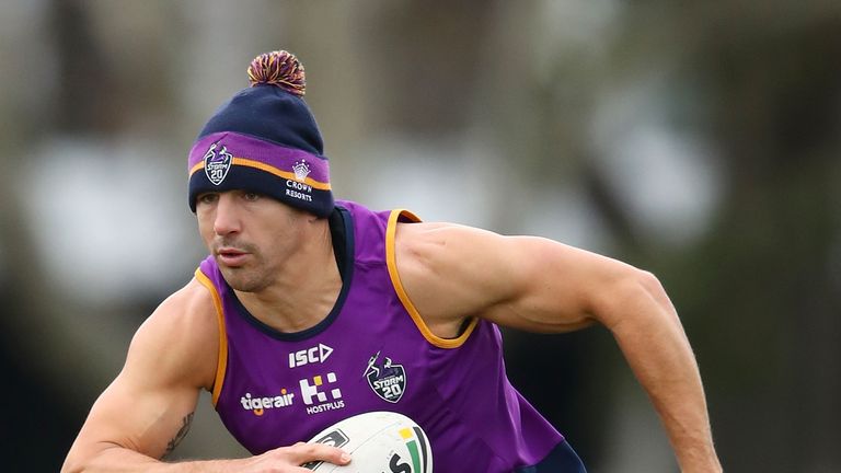 Billy Slater is back training with Melbourne Storm