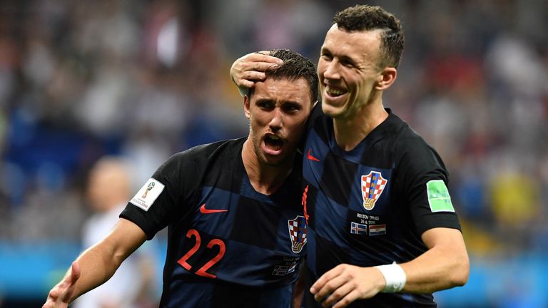 Josip Pivaric celebrates during Croatia's win over Iceland