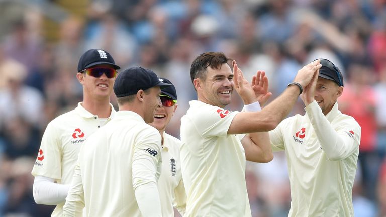James Anderson celebrates a wicket at Headingley