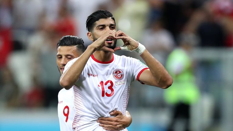 Ferjani Sassi of Tunisia celebrates after scoring his penalty