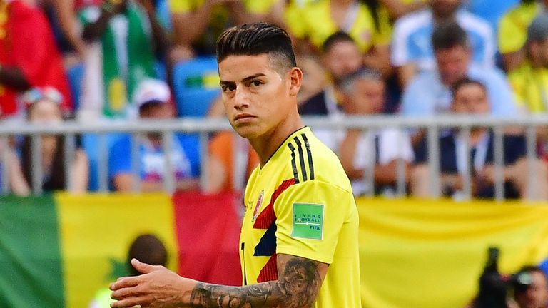 James Rodriguez walks off the pitch after picking up and injury