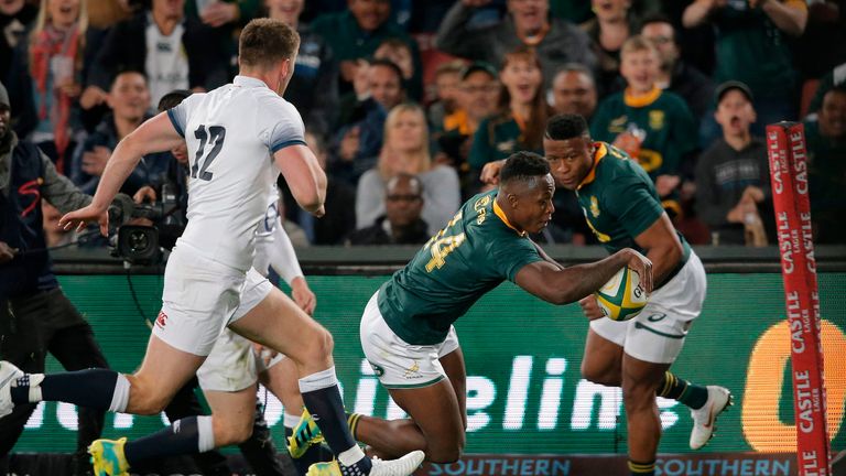 South Africa wing Sibusiso Nkosi scores