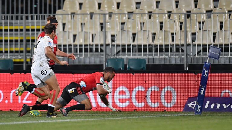 Bryn Hall scored the first try for the Crusaders against the Sharks in their quarter-final