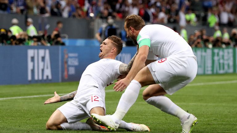 Kieran Trippier celebrates his early goal with Tottenham team-mate Harry Kane