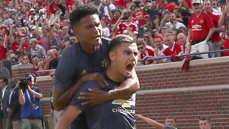 Andreas Pereira celebrates his equaliser against Liverpool