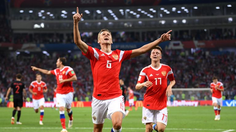 Denis Cheryshev celebrates his stunning opener