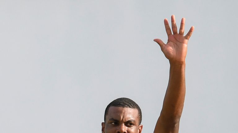 Shannon Gabriel celebrates his five-for in the second innings of the first Test win over Bangladesh