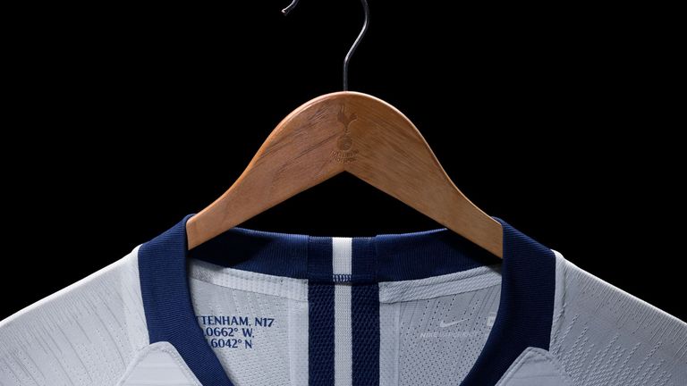 The Tottenham kit features the club's postcode and coordinates of the centre circle of White Hart Lane on the inside