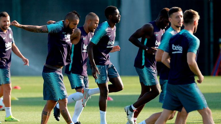 Barcelona train ahead of their Spanish Super Cup game against Sevilla