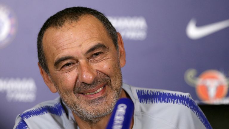 New Chelsea boss Maurizio Sarri during a press conference at Cobham Training Centre