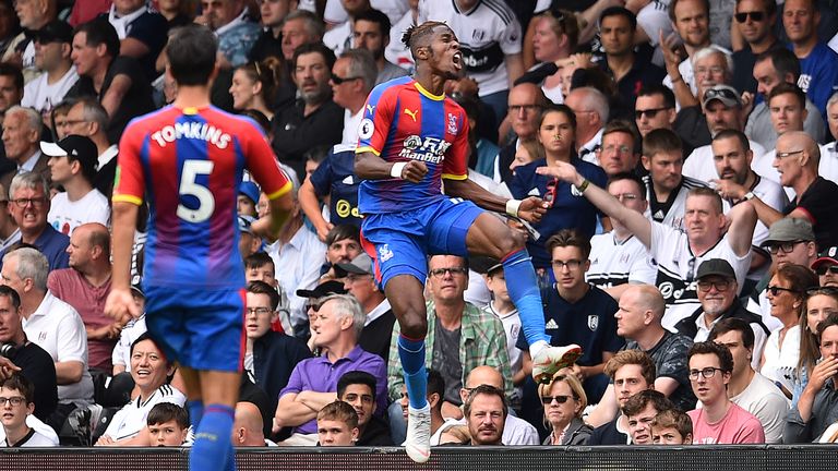 Wilfried Zaha celebrates doubling Crystal Palace's lead