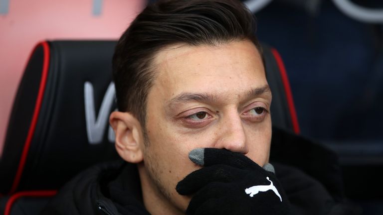 File photo dated 25-11-2018 of Arsenal&#39;s Mesut Ozil on the bench during the Premier League match at The Vitality Stadium, Bournemouth.