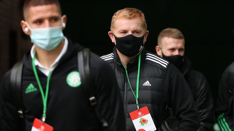 Celtic manager Neil Lennon arrives for Scottish Premiership match at Celtic Park, Glasgow