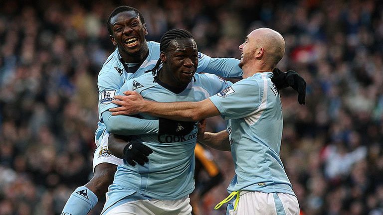 15th minute: Felipe Caicedo celebrates his opening goal for Manchester City