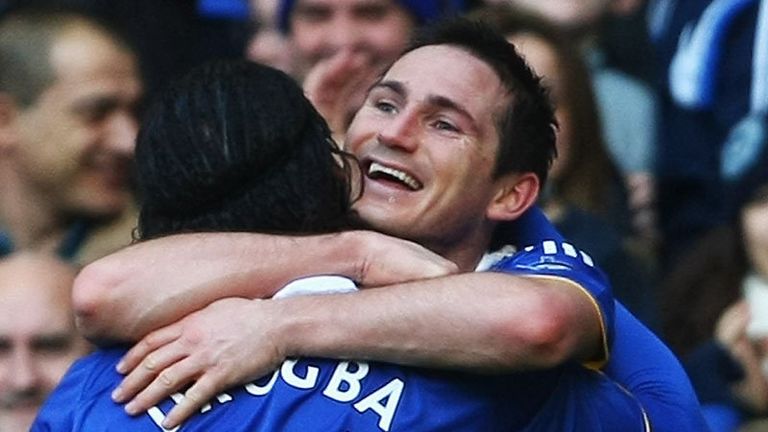 45th minute: Frank Lampard celebrates with Drogba after scoring Chelseas second.