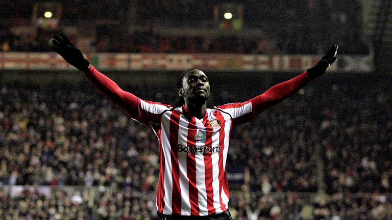 55th minute: Kenwyne Jones celebrates his new contract with Sunderlands opener.