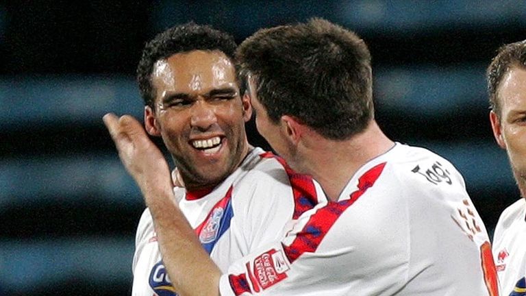 38th minute: Paul Ifill celebrates after Palace take the lead at Selhurst Park.