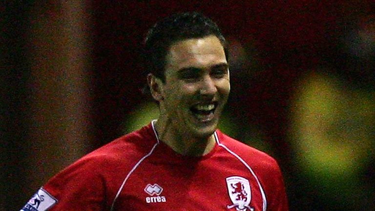 Stewart Downing celebrates his opener at the Riverside Stadium.