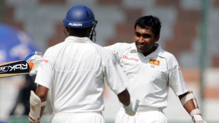 Celebrating reaching double century during Test record fourth-wicket stand of 437 with Thilan Samaraweera