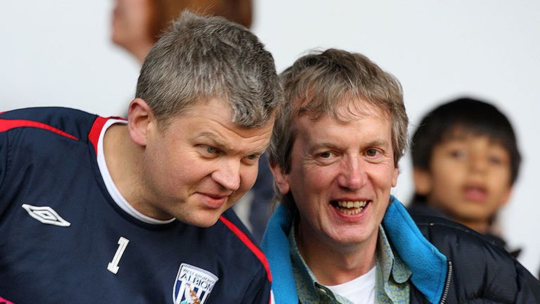 Adrian Chiles and Frank Skinner attend the match at the Hawthorns.