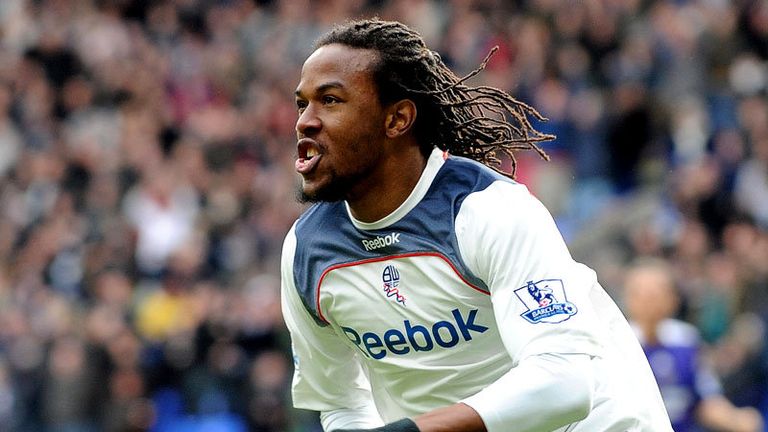 Ricardo Gardner wheels away in celebration after scoring the winning goal for Bolton.