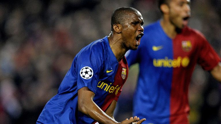 43rd minute: Etoo fires home from just inside the area to make it 4-0.