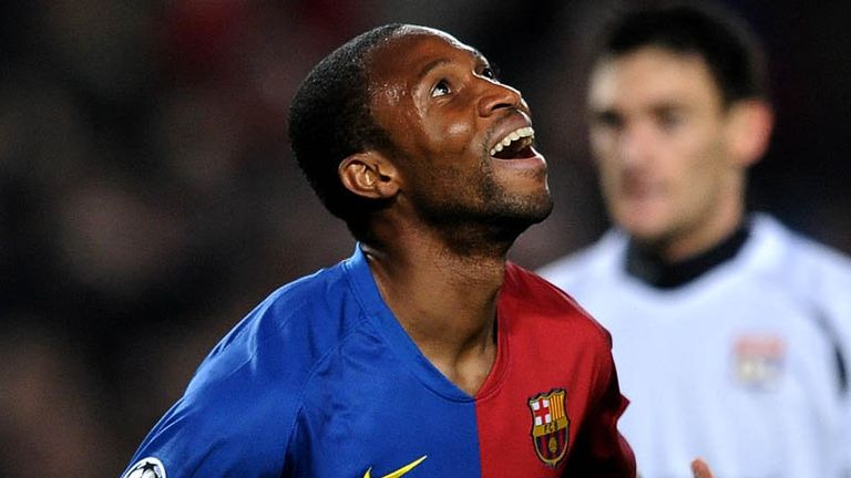 90th minute: Keita celebrates after adding Barcelonas fifth and final goal.