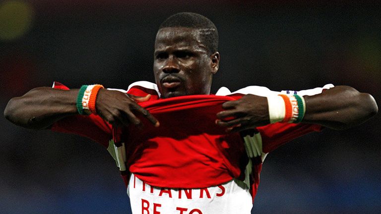 53rd minute: Eboue celebrates after providing the finish to a slick passing move from Arsenal.