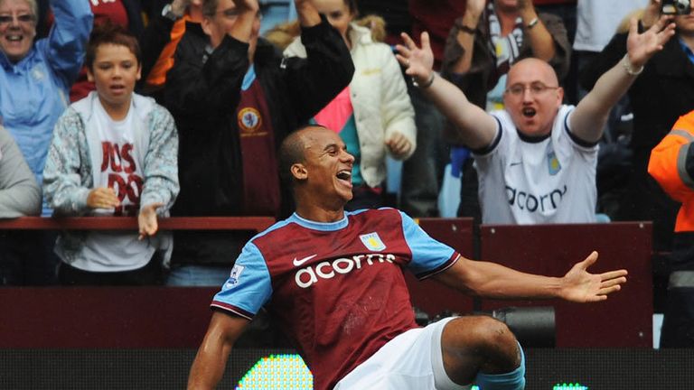 Gabriel Agbonlahor celebrates netting Villas second goal against Fulham.