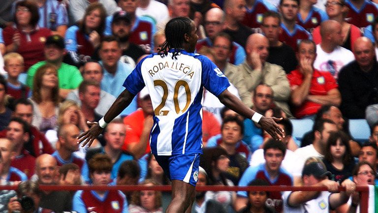 31st minute: Hugo Rodallega fires Wigan into the lead with a superb long-range strike.