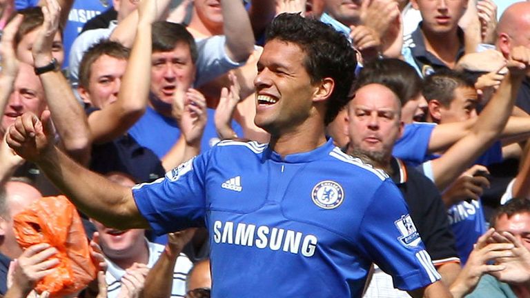 Ballack celebrates scoring the second goal for Chelsea.