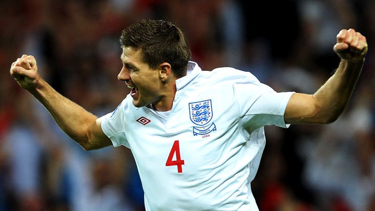 18th minute: Steven Gerrard celebrates doubling the lead for England.