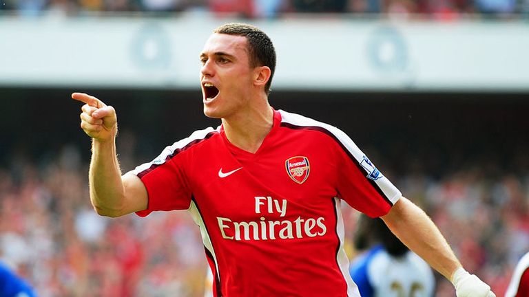 25th minute: Vermaelen celebrates as Arsenal take the lead.